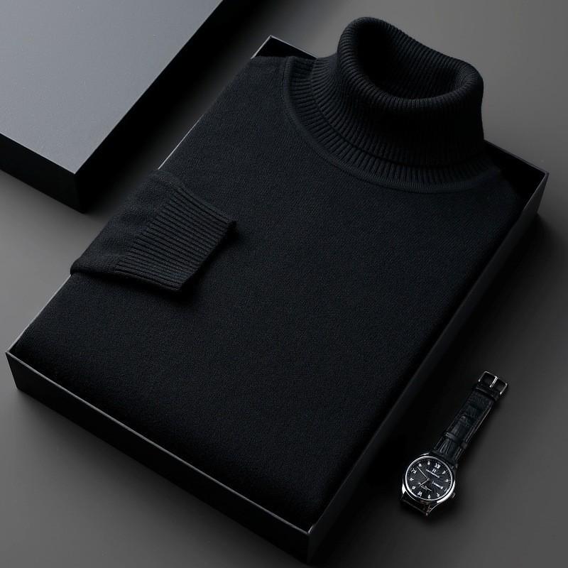 Men's Winter High Neck Thick Loose Knit Sweater - Solid Color Casual Versatile Top