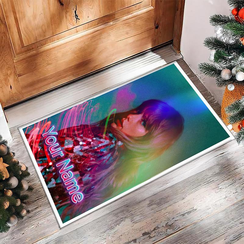 Taylor Swift Crystal Velvet Rug, Custom Name Text Personalized Non‑Slip Floor Mat for Home Decor Gift