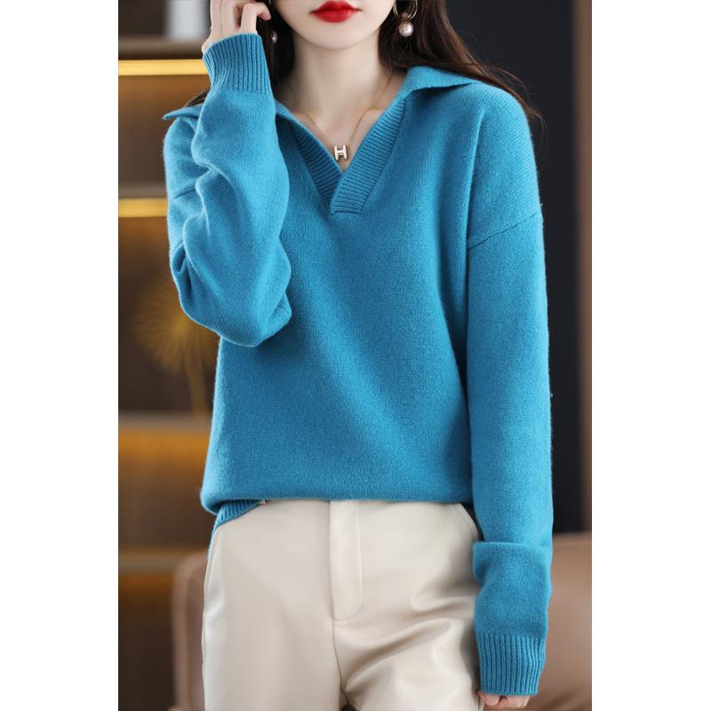 New Autumn and Winter 100 Pure Cardigan for Women's Lapel Design Korean Loose Knitted Sweater Fashionable Cashmere Base Shirt