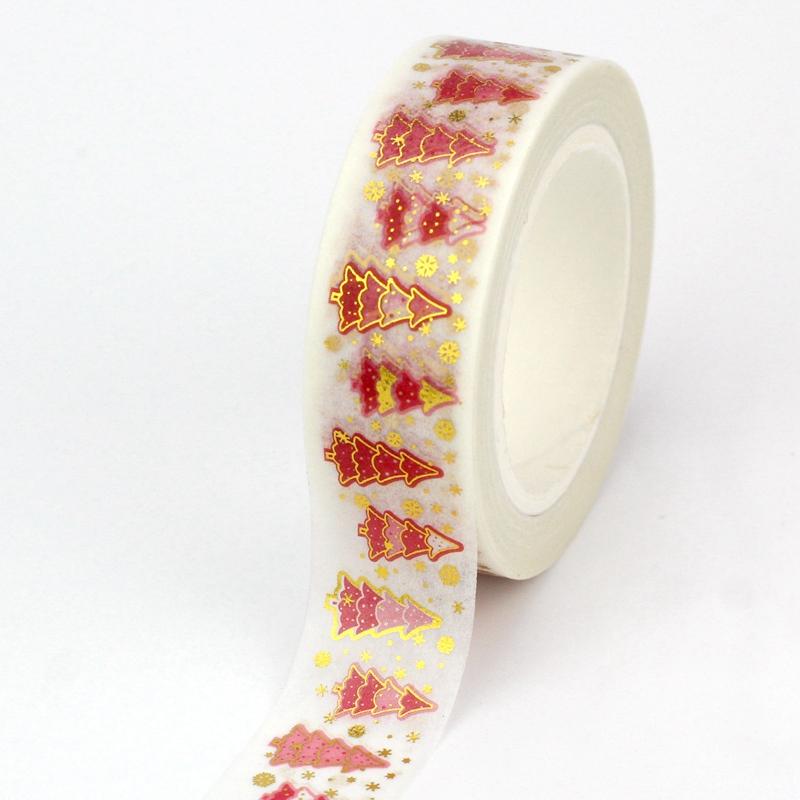 1X 10M Gold Foil Reindeer Snowflake Christmas Trees Snowman House Masking Washi Tape for Scrapbooking Planner Kawaii Papeleria
