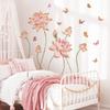 Pink Floral Butterfly Window Sticker Gold Foil Raised Texture Self PVC Wall Decor for Nursery Girls Room Set of 2