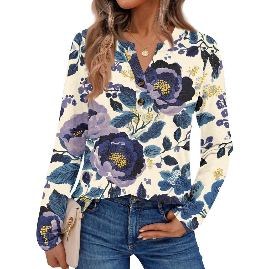 Women's Printed Long Sleeve Shirts Elegant Casual Tops Trendy Shirts Tops