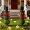 Christmas Snowman Topiary Artificial Snowman Shaped Topiary Tree with Bow And Hat Outdoor Boxwood Topiary with Stake for Home Porch Decor