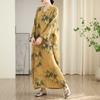 Colorful Vacation Style Travel V-neck Retro Long Skirt Cotton Linen Dress