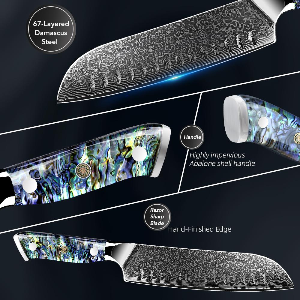 Damascus Steel Knives Chef Knife VG10 67 Layers Cleaver Paring Bread Knife Lasting Sharp Abalone shell handle