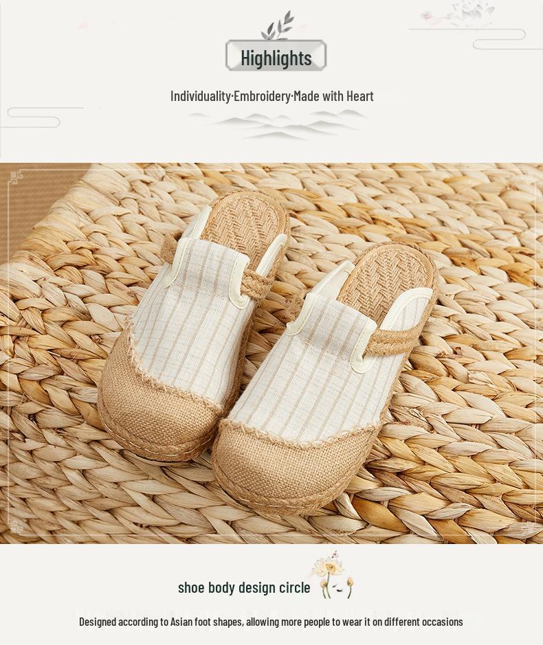 Women’s Ethnic Style Striped Cotton-Linen Slippers for Indoor/Outdoor Use