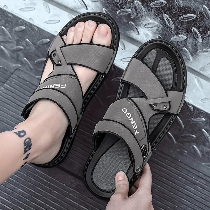 Sandálias para Homens 2024 Novas Sandálias Plataforma Casuais Moda Masculina Sapatos Baixos de Verão Chinelos de Couro Hombre Plus Size 38-44