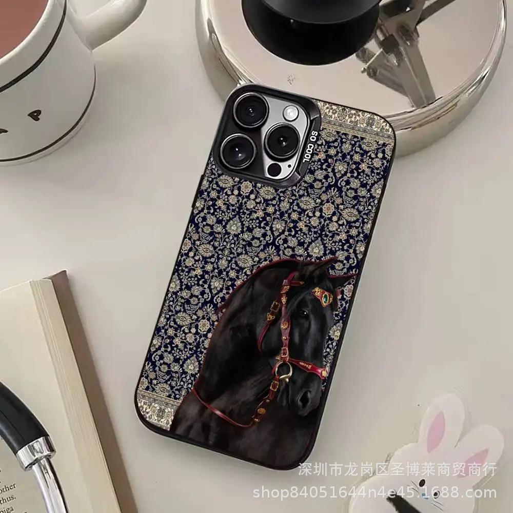 Retro dark horse for Apple 15 colored silver iPhone14promax creative 13/11 matte 16 protective case 17