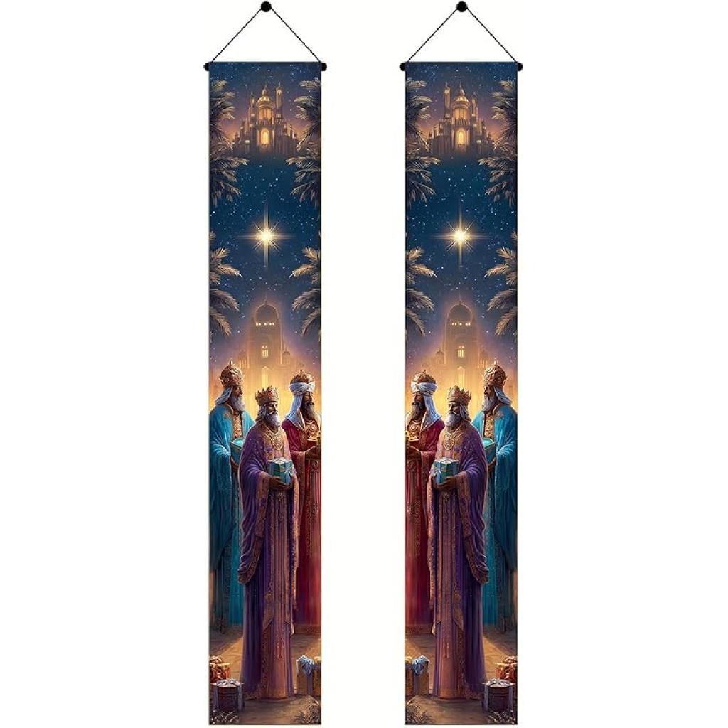 Three Kings Day Door Banner 71 x 12 Inch Vertical Hanging Decoration Epiphany Fiesta Día De Reyes Celebration Religious Holiday Porch Wall Entryway
