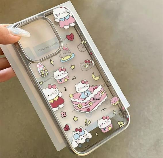 

Hello Kitty Electroplated Silver Photo Frame Case for Apple 17/16/15/14 Pro Max. Apple 15 Pro Max
