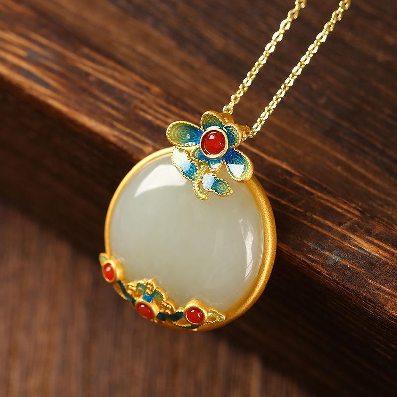 Natural Hetian White Jade Drop Earrings Chinese Style Retro National  Colorful Flowers Elegant Fairy  Jewelry
