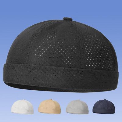 Fashion Retro Brimless Docker Cap Quick Drying Adjustable Mesh Hat For Women Men Summer Solid Color Breathable Skullcap