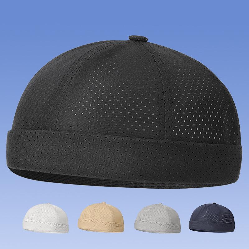 Retro Brimless Docker Cap Quick Drying Adjustable Mesh Hat For Women Men Summer Solid Color Breathable Skullcap