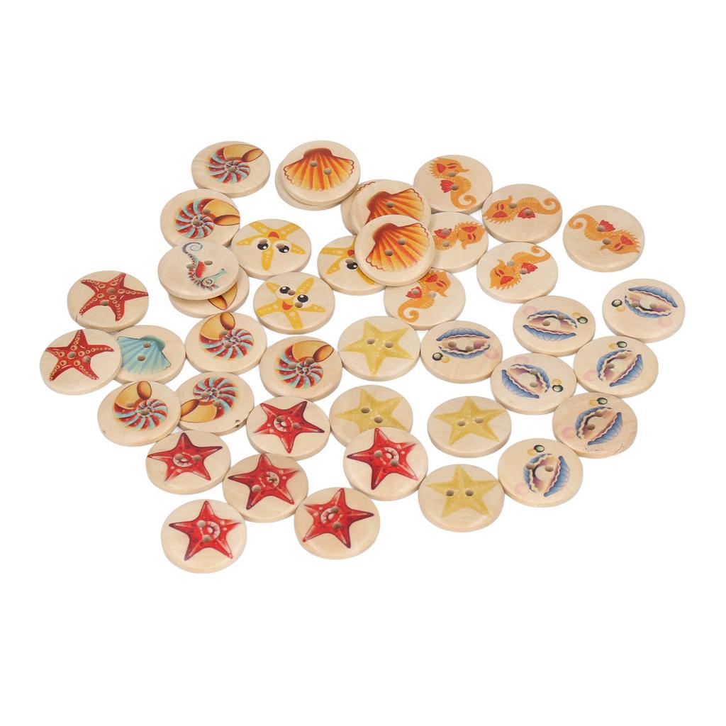 50pcs Sea Animal Buttons 25mm Flat Bottom Rounded Edges Handcraft Synthetic Wood Sewing Buttons for