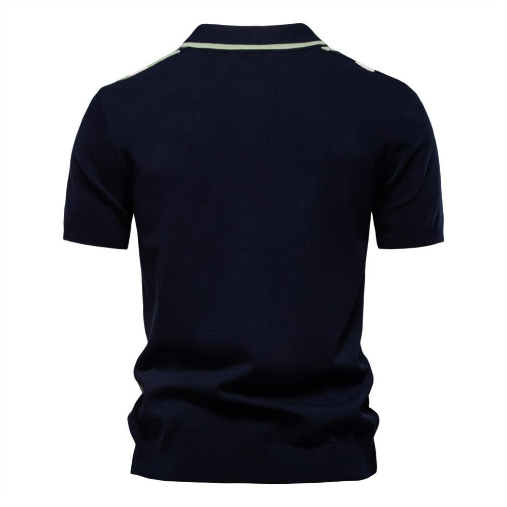 Sommer Herren Revers Kurzarm Gestricktes Polo Gestreifte Naht Kurzarm Polohemd Herren
