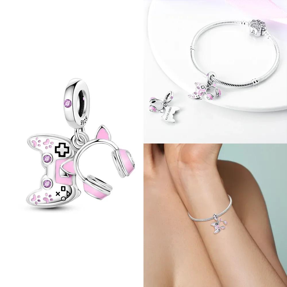 Copper Original Pink Series Charms Perfume Butterfly Beads Pendent Dangle Fit Bangle Charm Bracelet Diy Women Jewelry Gift