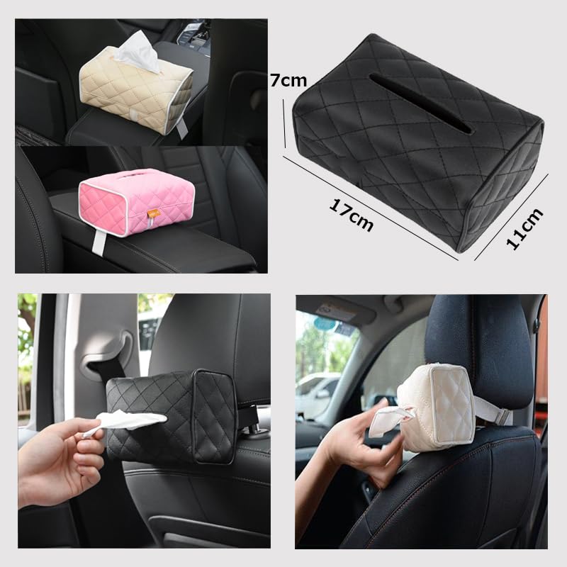 Car Tissue Case, Car Tissue Holder, PU Leather, Multi-functional Tissue Box, Compatible with Sun
