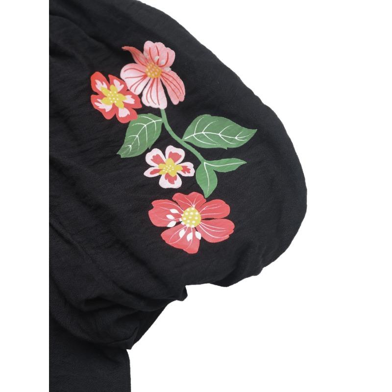 JKASHDK Women's Fashion Casual Summer Spring Flower Pattern Print Short Sleeve V-Neck Blouses & Shirts