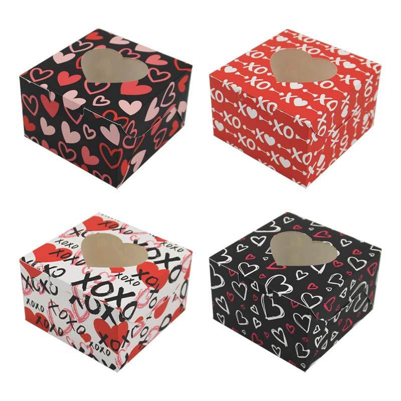 

WTEMPO Foldable DIY Valentine s Day Heart-shaped Design Clear Window Gift Boxes Festive Party Mini Gifts Universal Packaging Paper Boxes 24pcs різнокольоровий