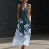 Women Sleeveless V Neck Button Front Maxi Dress Floral Print Linen Cotton Blend Casual Summer Dress with Pockets