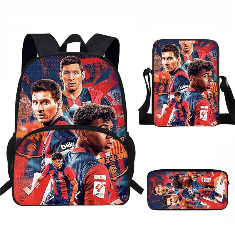 Set Zaino Scolastico per Bambini a Tema Messi con Borsa a Tracolla Astuccio per Studenti Elementari