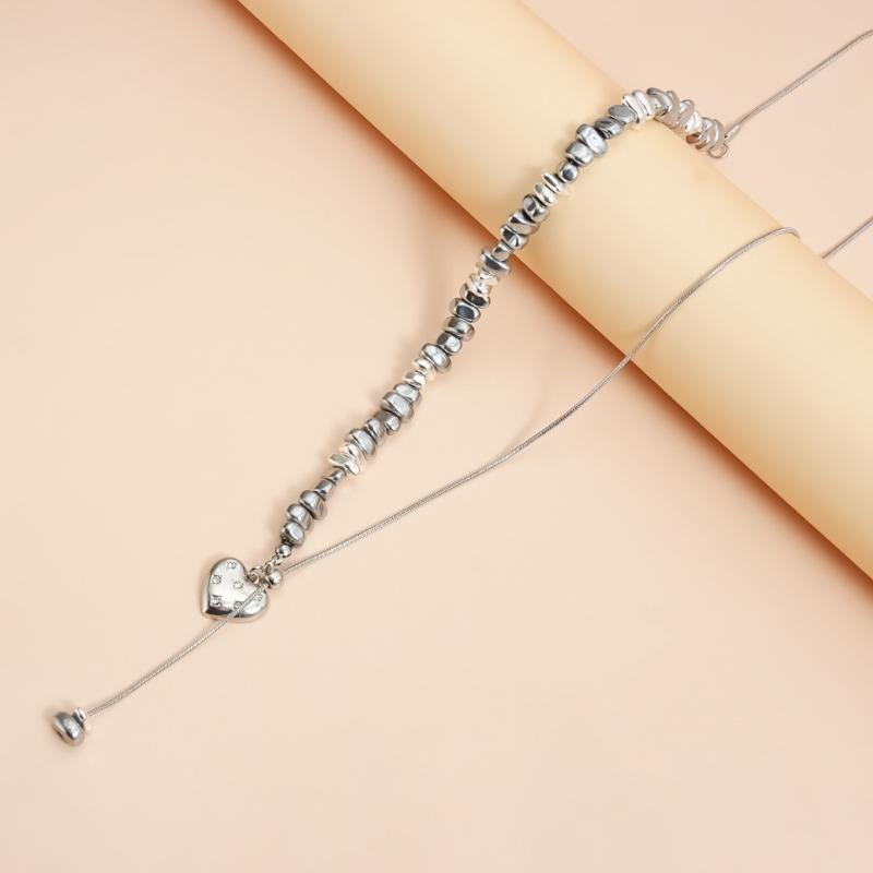 Adjustable Length Heart Beaded Necklace Sweet Cool Fashion For Everyday Outings Gatherings
