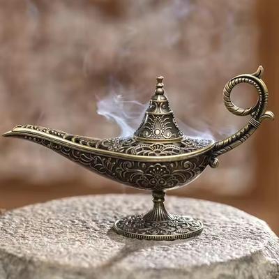 Antique Metal Incense Burner with Arabic Design and Ornate Patterns