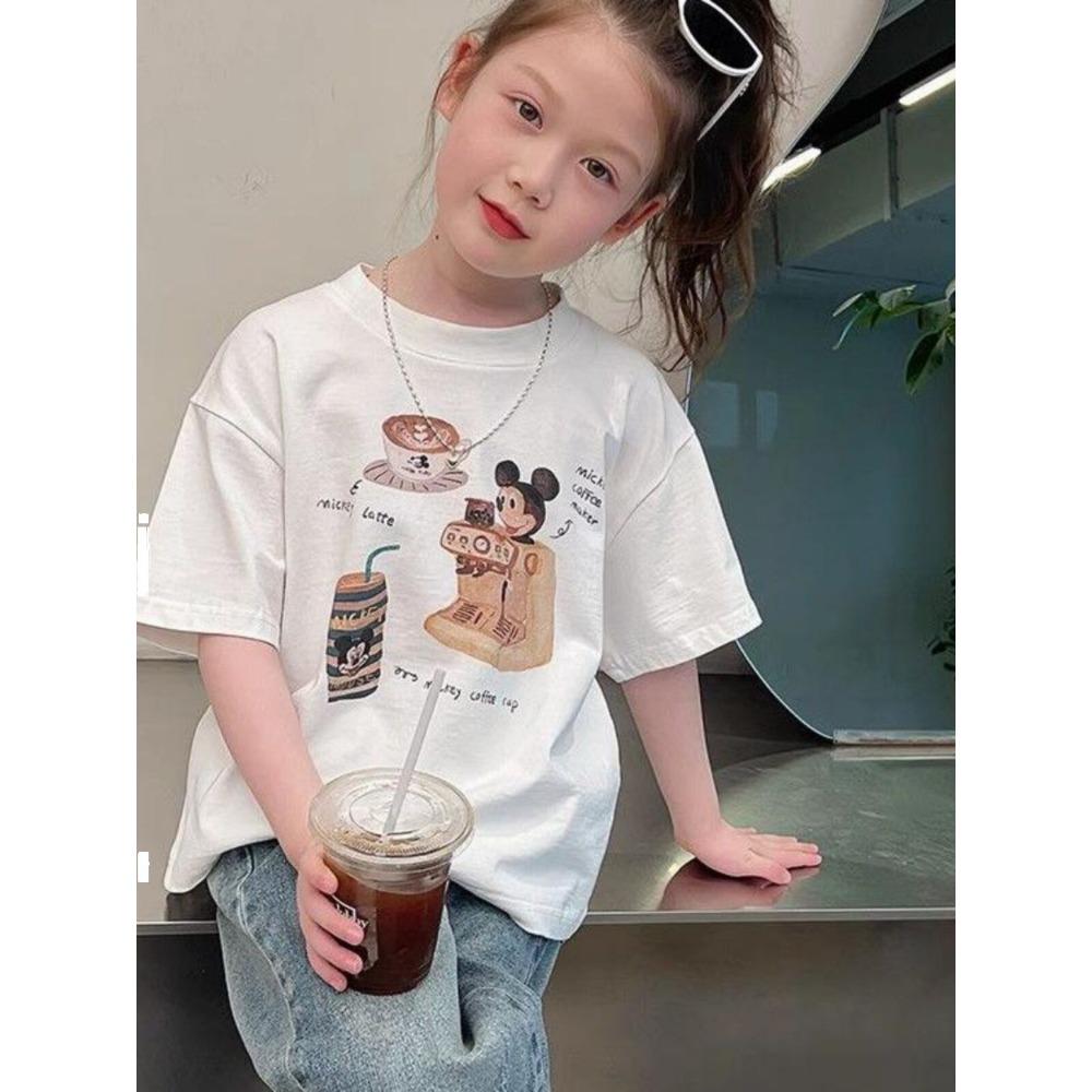 Girls' summer short sleeved T-shirt loose round neck fashionable top