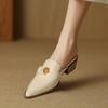 Soft leather pointed head half slippers women's thick heel 2025 new slippers women's summer outer wear middle heel