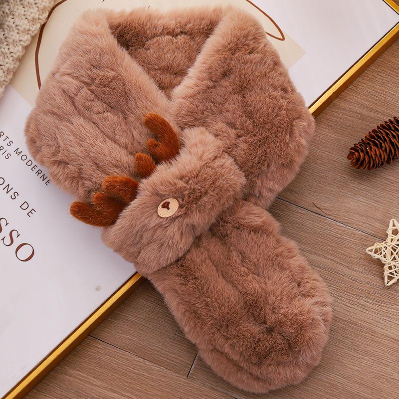 Christmas Atmosphere Red Elk Horn Plush Scarf Thickened Scarf Female Winter Versatile Student Warm