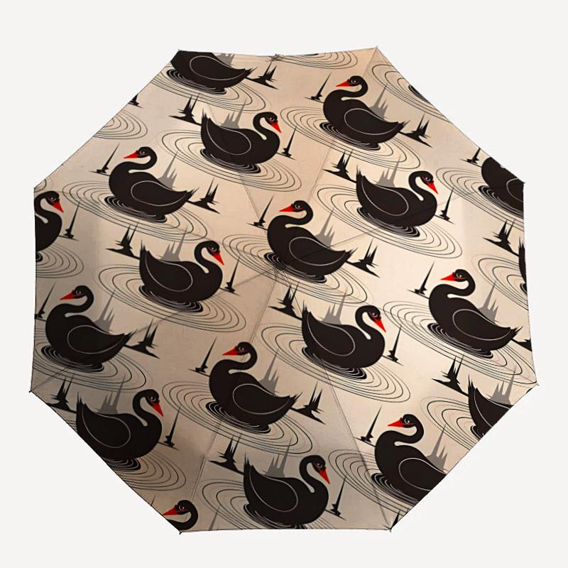 1pc Swan Lake Pattern Automatic Open/close Umbrella, 8-Rib sturdy structure, Auto Folding/Opening, Portable Travel Umbrella for Women,045