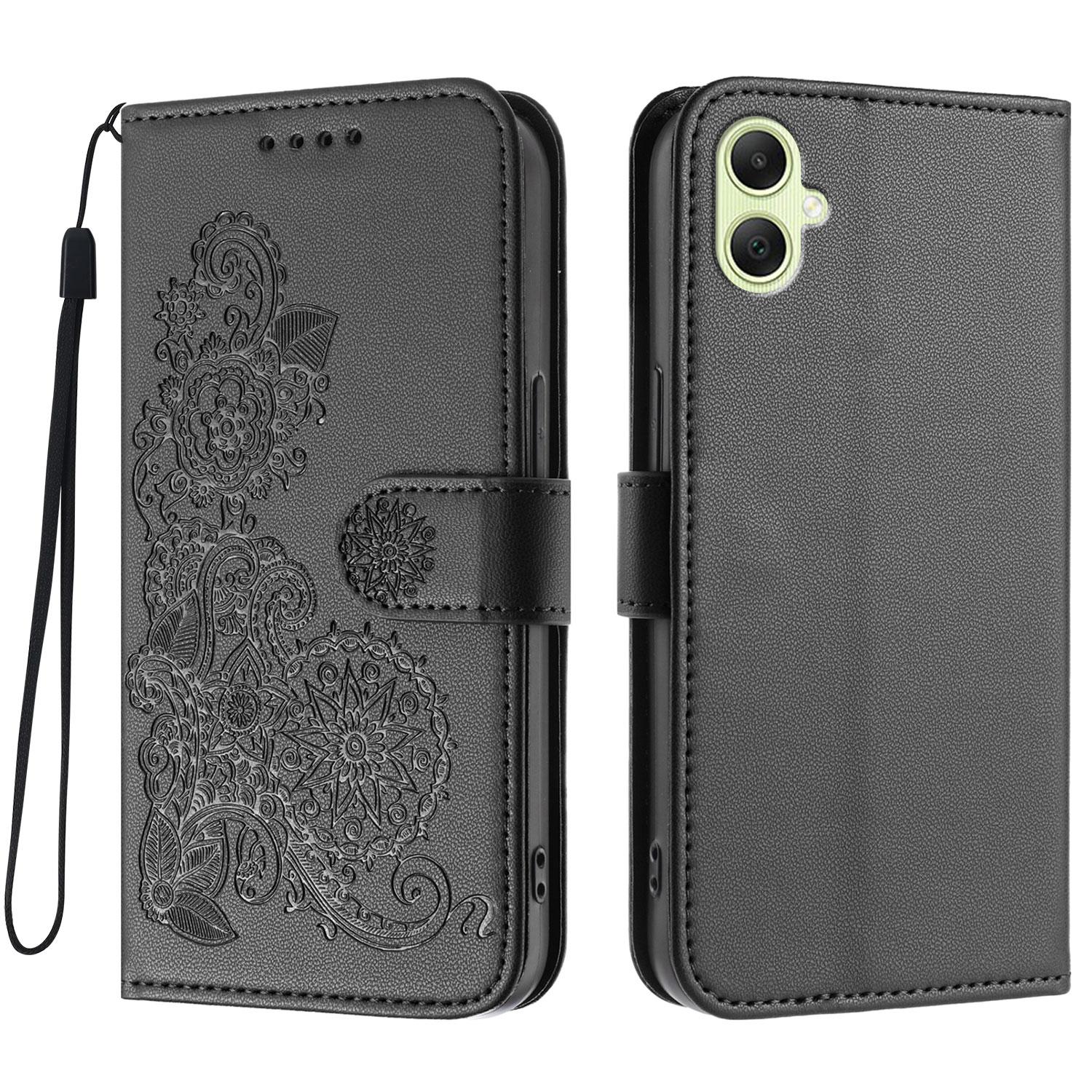 

For Samsung Galaxy A06 5G/Galaxy A06 4G Phone Cases Mandala Flower Leather Wallet Mobile Cover with Strap Black