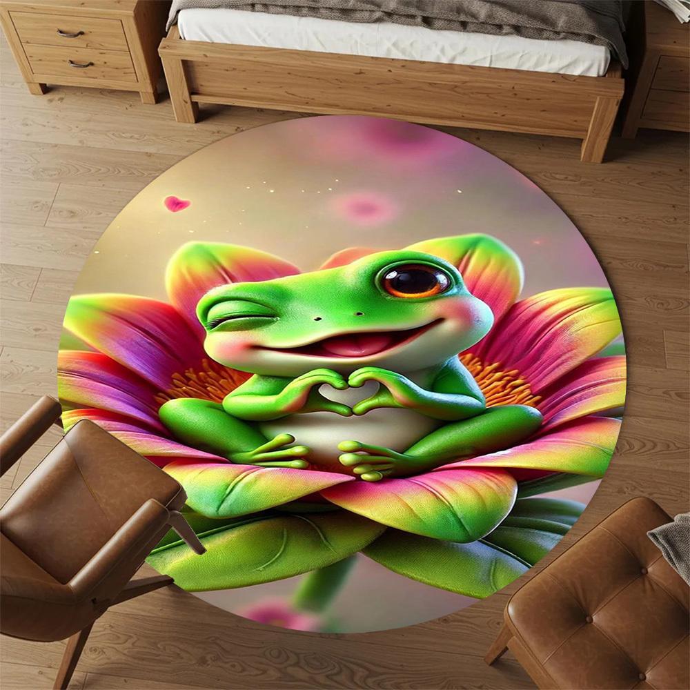 1PC Frog Flower Heart Round Chair mat Area Rug - Non-Slip, Floor Mat for Office, Bedroom, home decor Christmas Gift c0528032