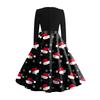 Women's Vintage Dress Long Sleeve Christmas Print Round Neck Swing Dress