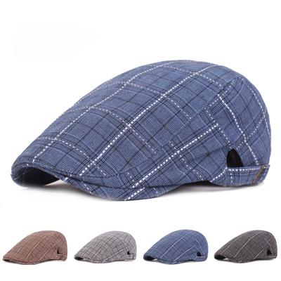 Duck Tongue Cap Men's Beret Plaid Retro Hat Literary Youth Forward Cap Middle-aged Travel Hat