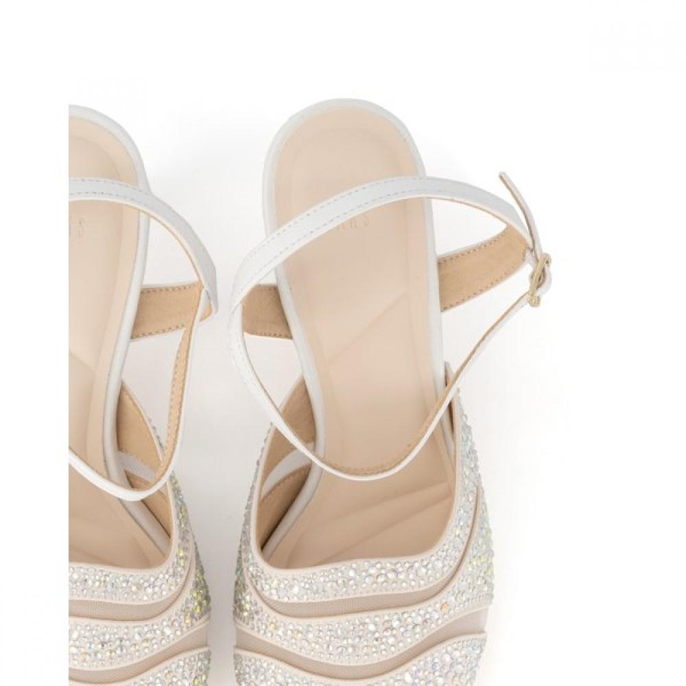 Daks 7cm CrYstal Jewel Mesh Y Strap Sandal Dld304 Cream White