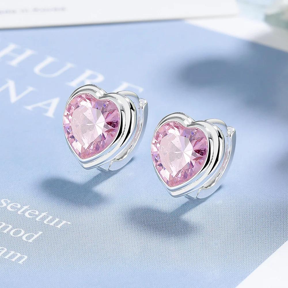 S925 sterling silver love zircon earrings women's fashion pink diamond earrings simple ear jewelry