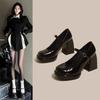 Small Leather Shoes Women's 2025 Spring New Thick Heel Thick Sole Black Versatile Height-enhancing Mary Jane High Heels