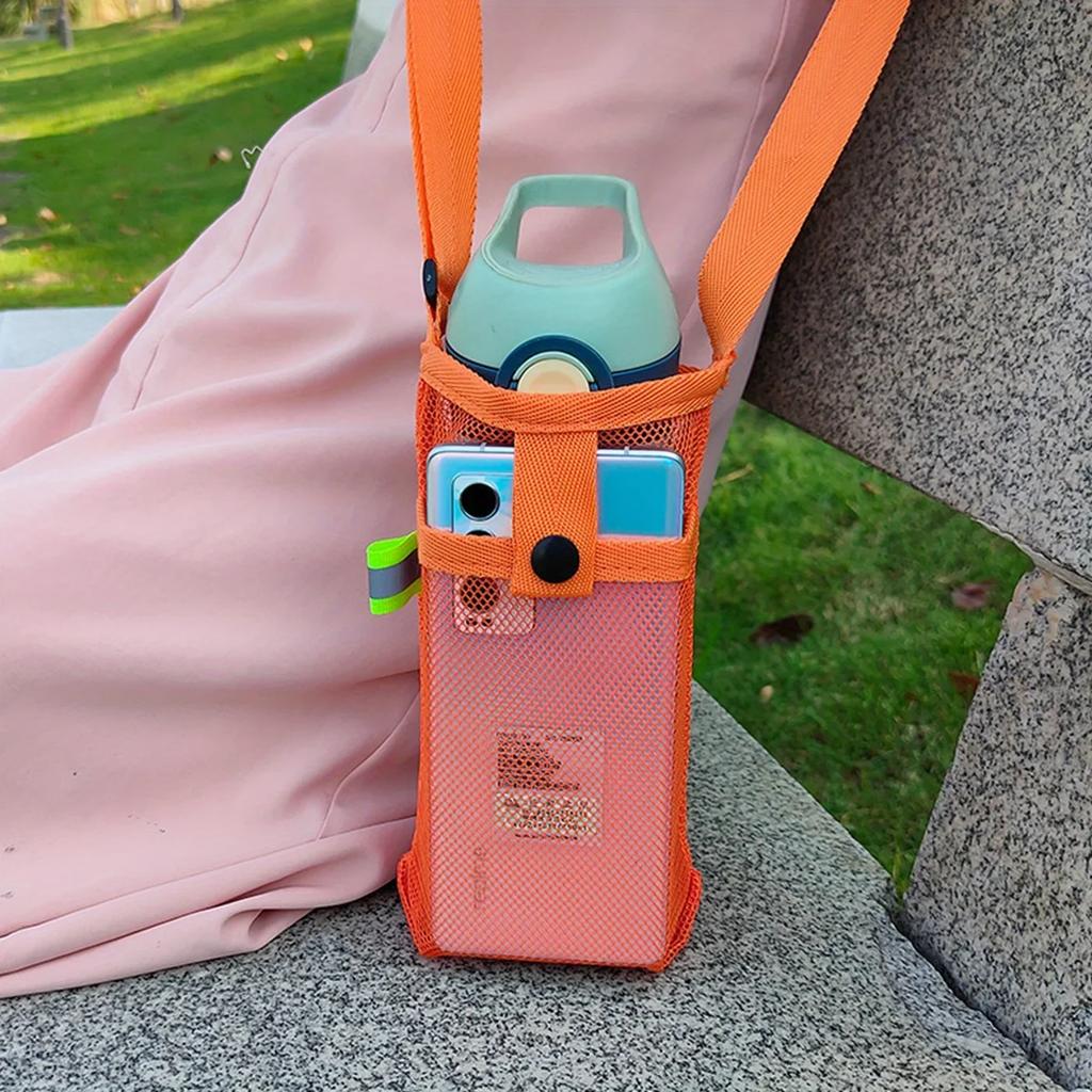 Water Bottle Mesh Cup Pouch Shoulder Carrier Mug Holder Bag Portable Mobile Phone Carry Bag for Outdoor Sports Camping