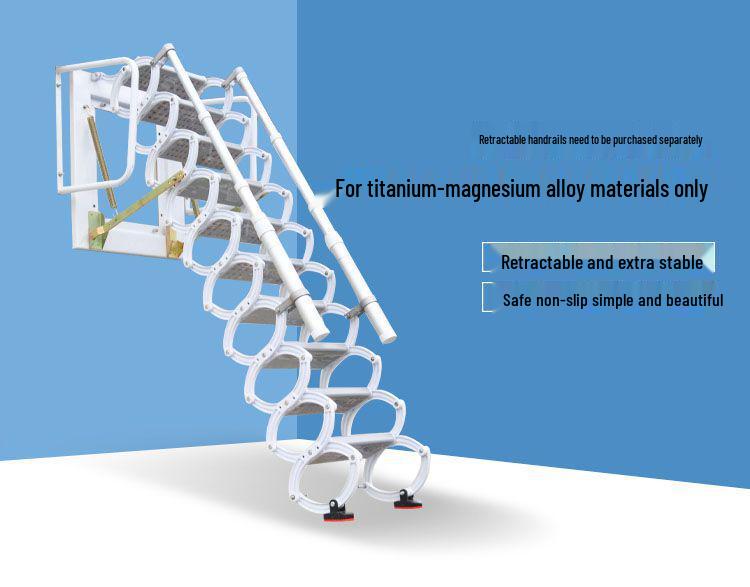 Guan Gu Wall-Mounted Attic Telescopic Ladder: Titanium-Magnesium Aluminum Alloy, Indoor/Outdoor Folding Lifting Ladder.