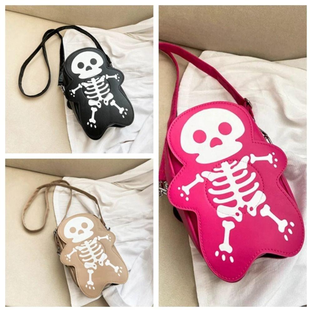 3D Skeleton Shoulder Bag PU Leather Cute Ghost Purse Creative Halloween Crossbody Bag  Party