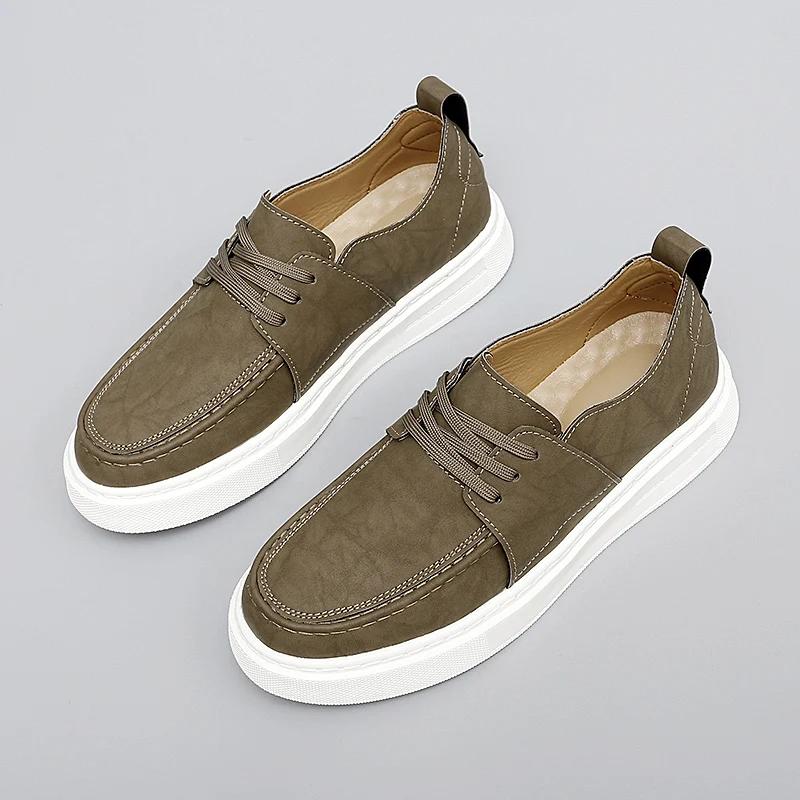 Fashion High Quality Men Business Casual Leather Shoes Fashion Brand Antiskid Comfy Thick Soled Lace-Up Vulcanized Shoes Walking Shoes