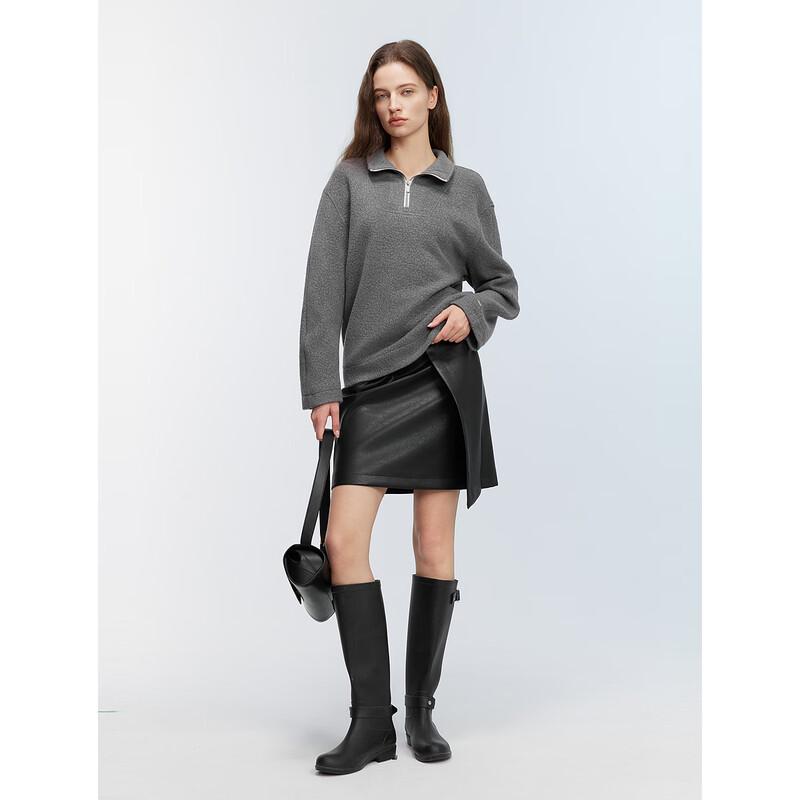 ELLE Women's Wool Blend Quarter-Zip Sweatshirt