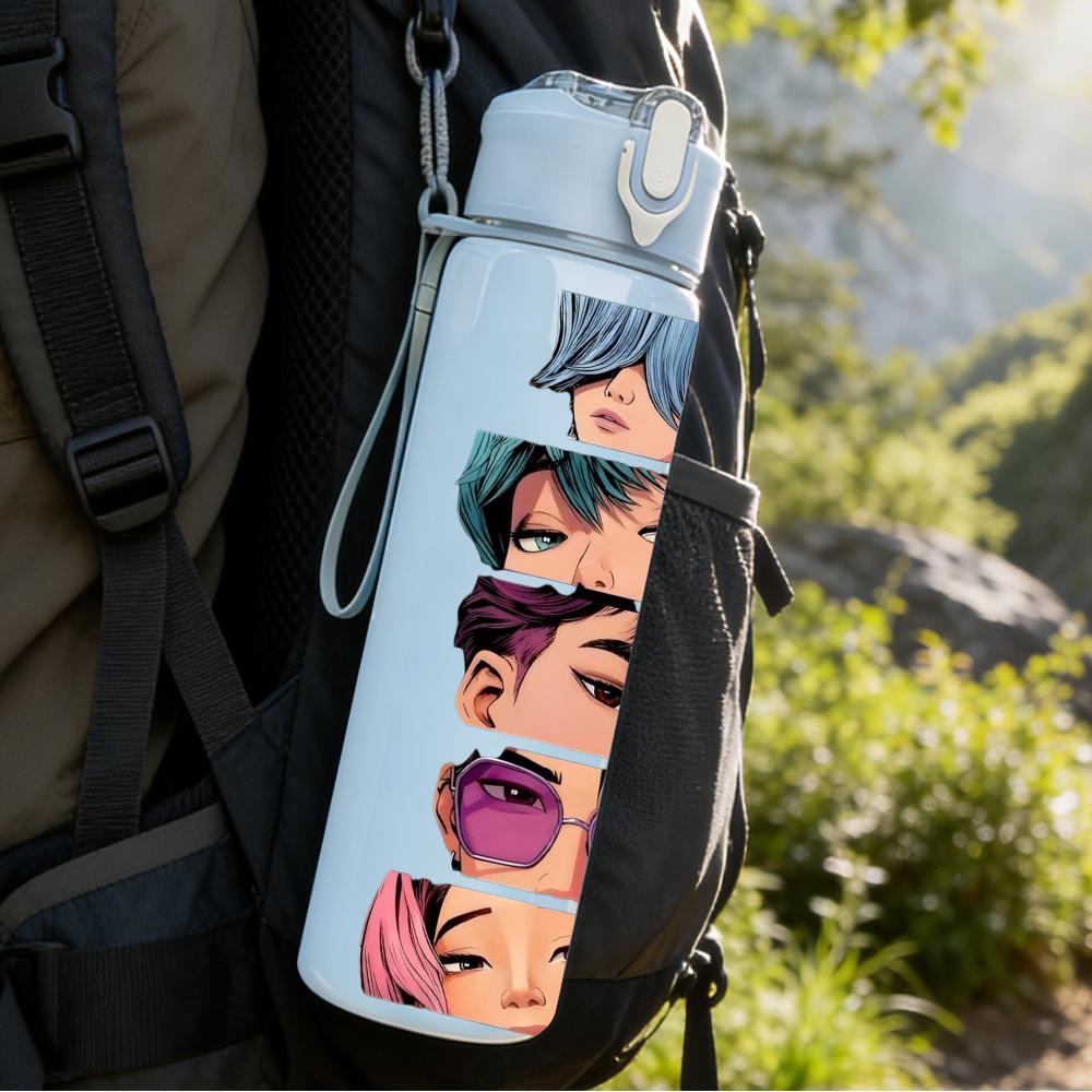1PC Split Face Multi Tone Anime Lady 750ml Color Plastic Sports Water Bottle Leakproof Flip Straw Lid Suitable for Sports Office Home Use