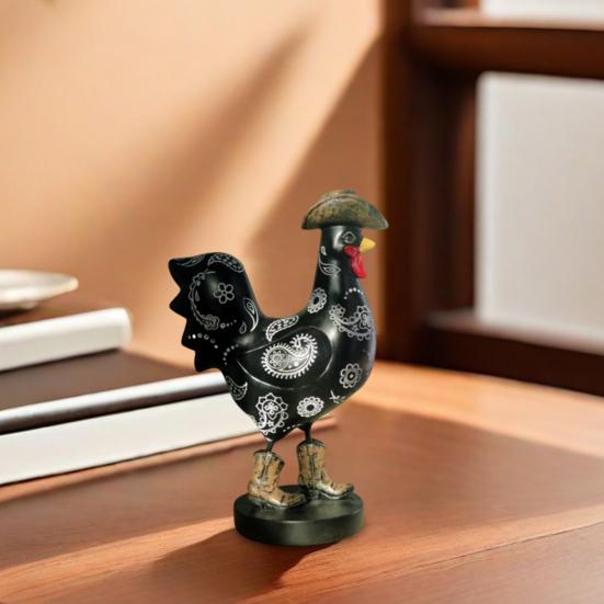 Cowboy Rooster Resin Figurine Cartoon Boot Cock Statue Animal Sculpture Home Office