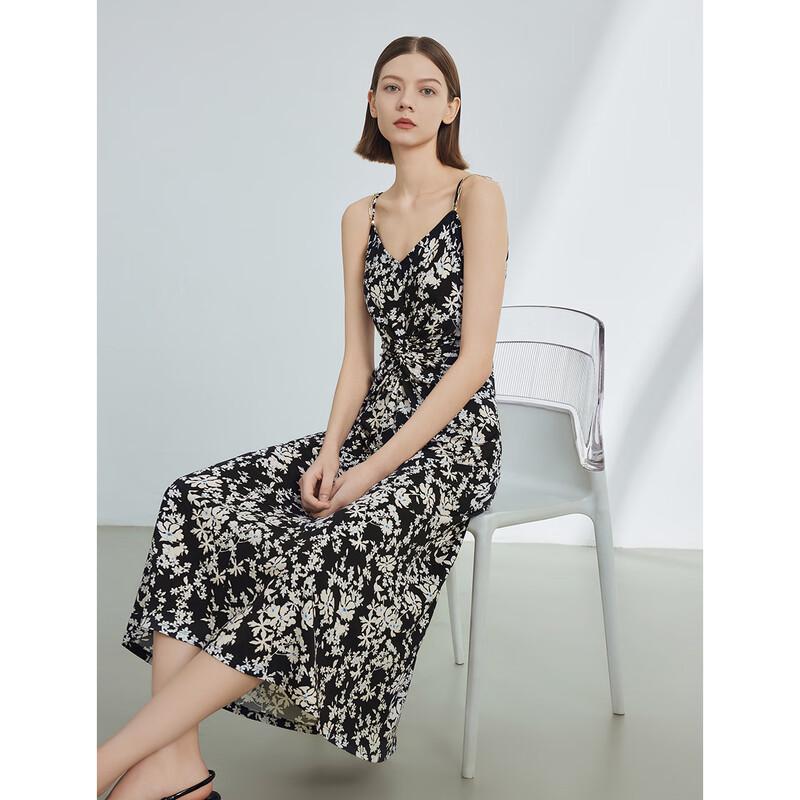 

LANGZI Элегантное цветочное платье-миди с оборками на бретелях M