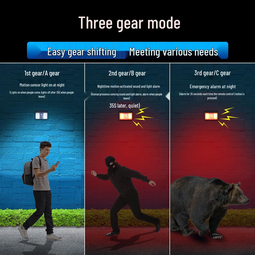 Solar Alarm Wall Light with Sound, Infrared Motion Sensor for RV, Camping, Courtyard, or Front Door Lighting