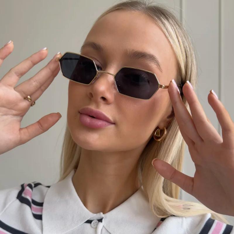 Protective Glasses 2pcs Fashion Small Rectangle Women Sunglasses Polygon Design Sun Glasses Colorful Lens Metal Frame Shades