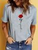 Sleeve T-Shirt Casual Every Day Tops Wo Letter & Rose Print T-Shirt Crew Neck Aesthetic Clothe