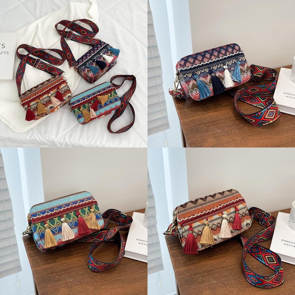 Ethnic Style Small Crossbody Bag For Summer Women With Pu Material And Fringed Design For Casual Travel